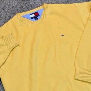 Vtg Tommy Hilfiger Crewneck Sweater Men XL Yellow Pullover Y2k Casual Preppy